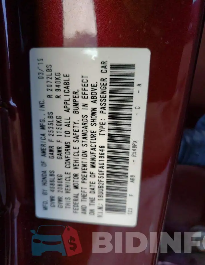 19UUB2F50FA019646 Photo# 12