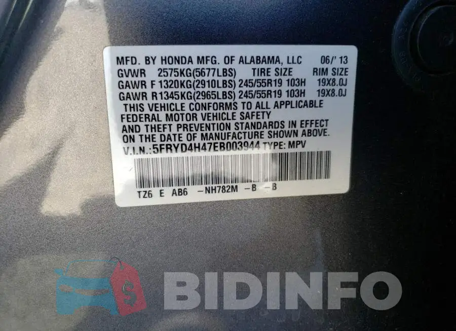 5FRYD4H47EB003944 Photo# 14