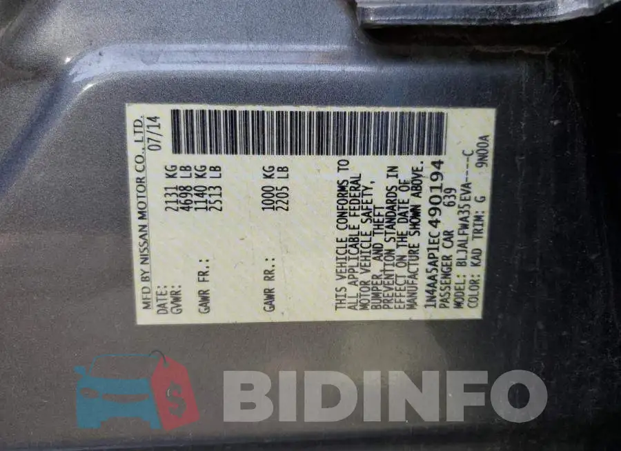 1N4AA5AP1EC490194 Photo# 12