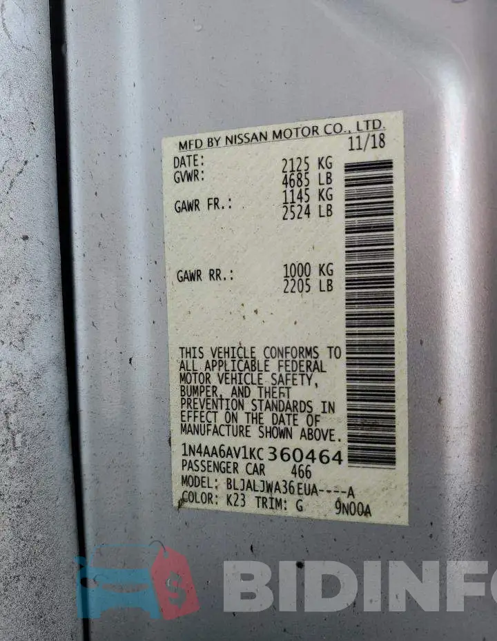1N4AA6AV1KC360464 Photo# 12