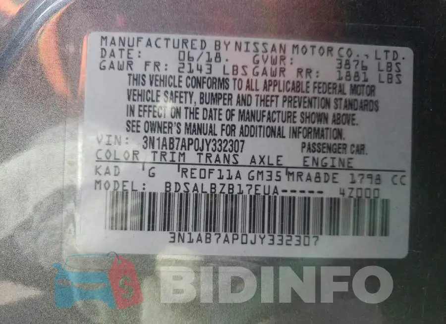 3N1AB7AP0JY332307 Photo# 10