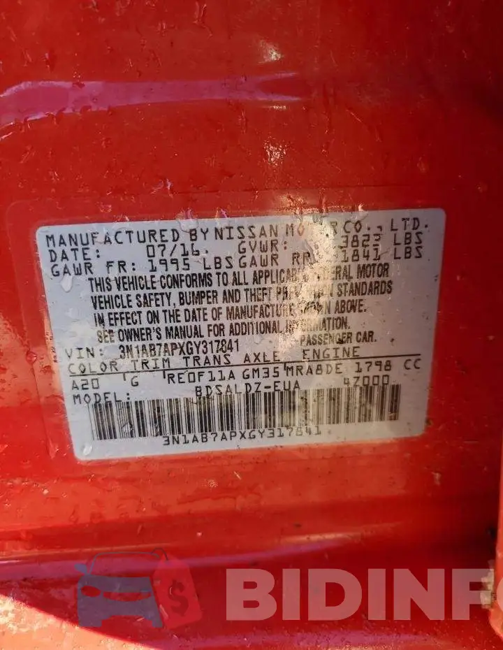 3N1AB7APXGY317841 Photo# 12