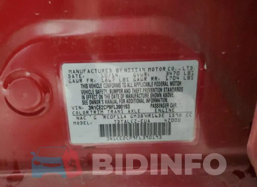 3N1CE2CP9FL390193 Photo# 12