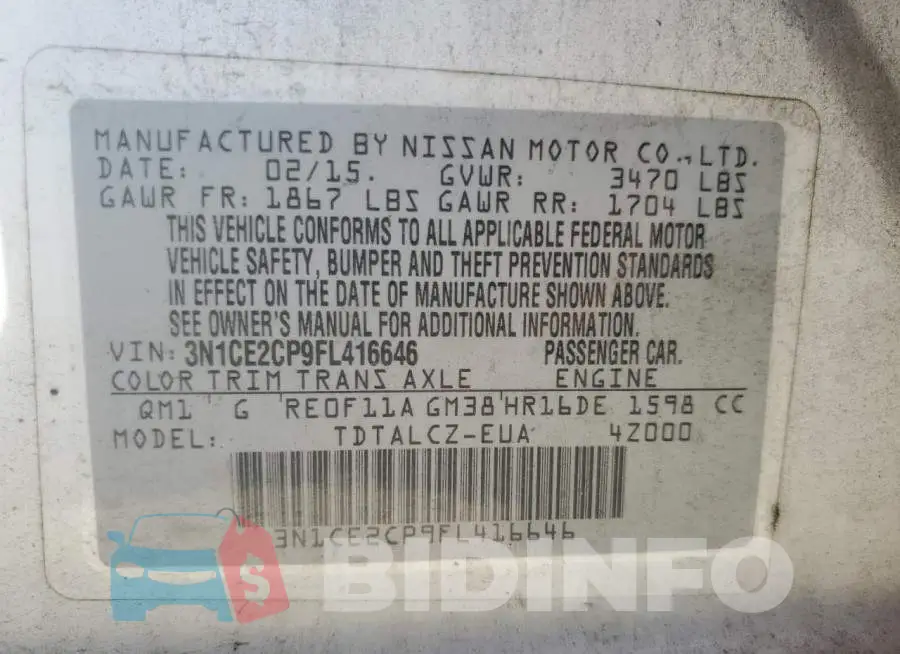 3N1CE2CP9FL416646 Photo# 12