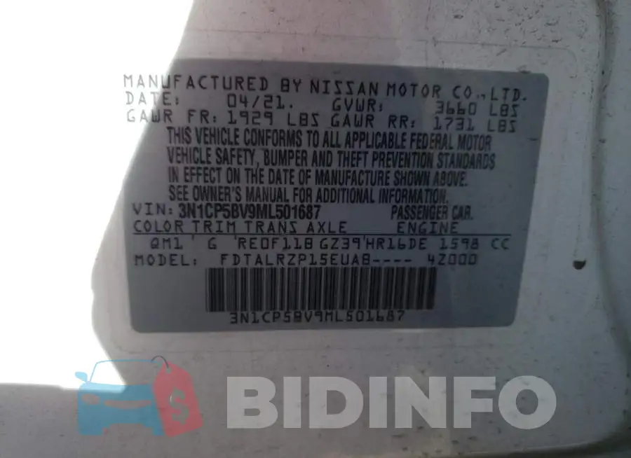 3N1CP5BV9ML501687 Photo# 13