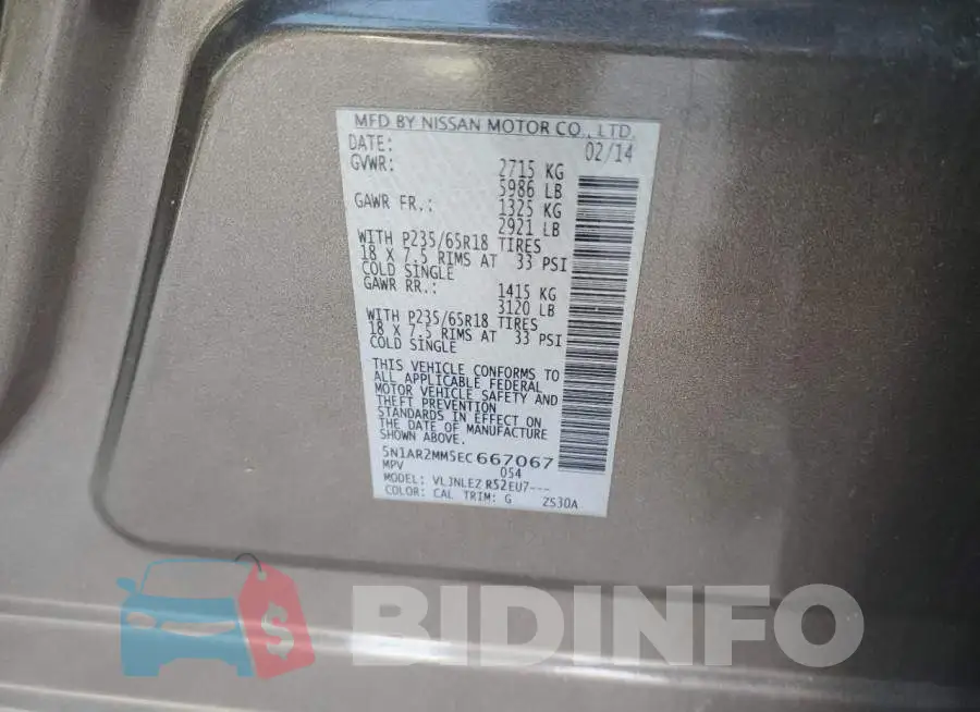 5N1AR2MM5EC667067 Photo# 13
