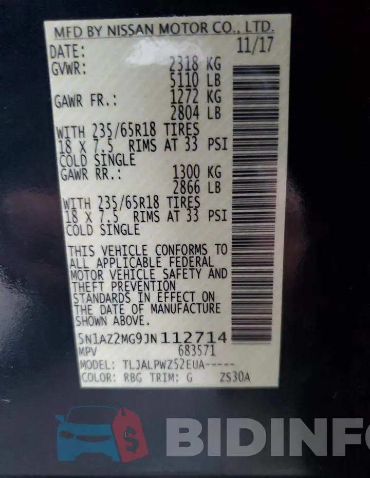 5N1AZ2MG9JN112714 Photo# 14