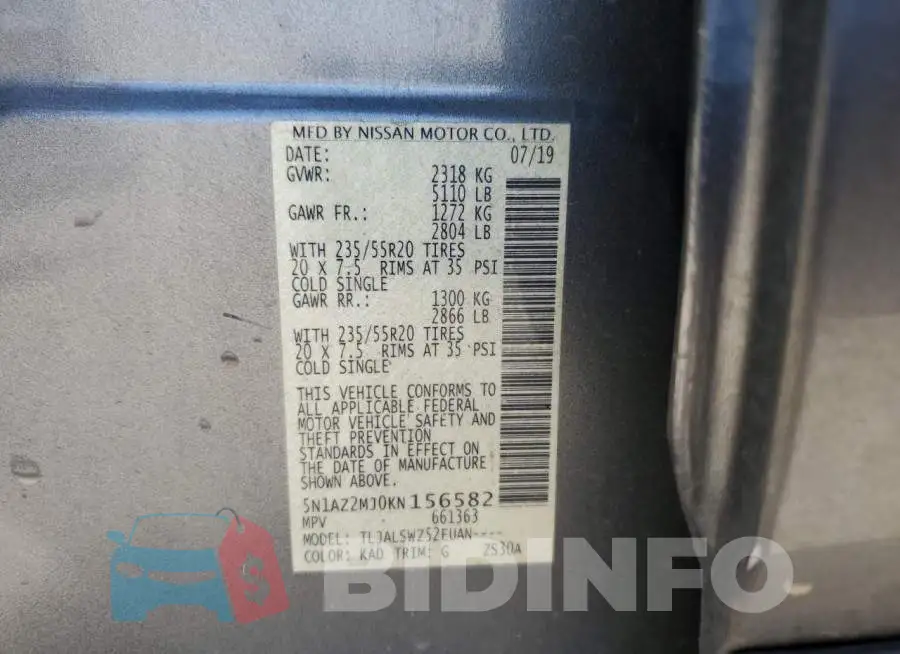 5N1AZ2MJ0KN156582 Photo# 13