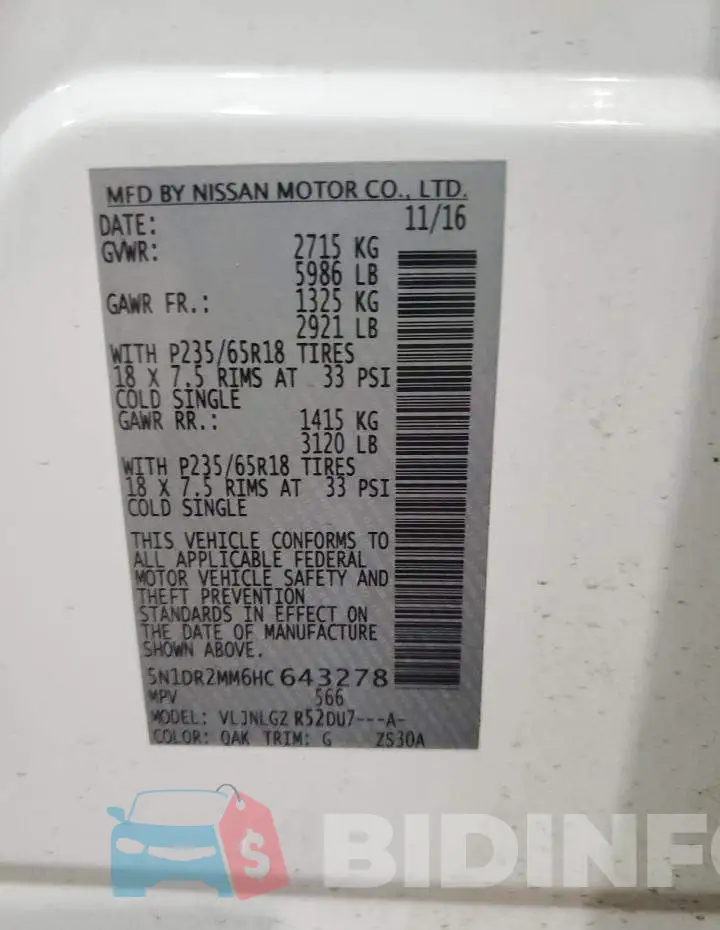 5N1DR2MM6HC643278 Photo# 12