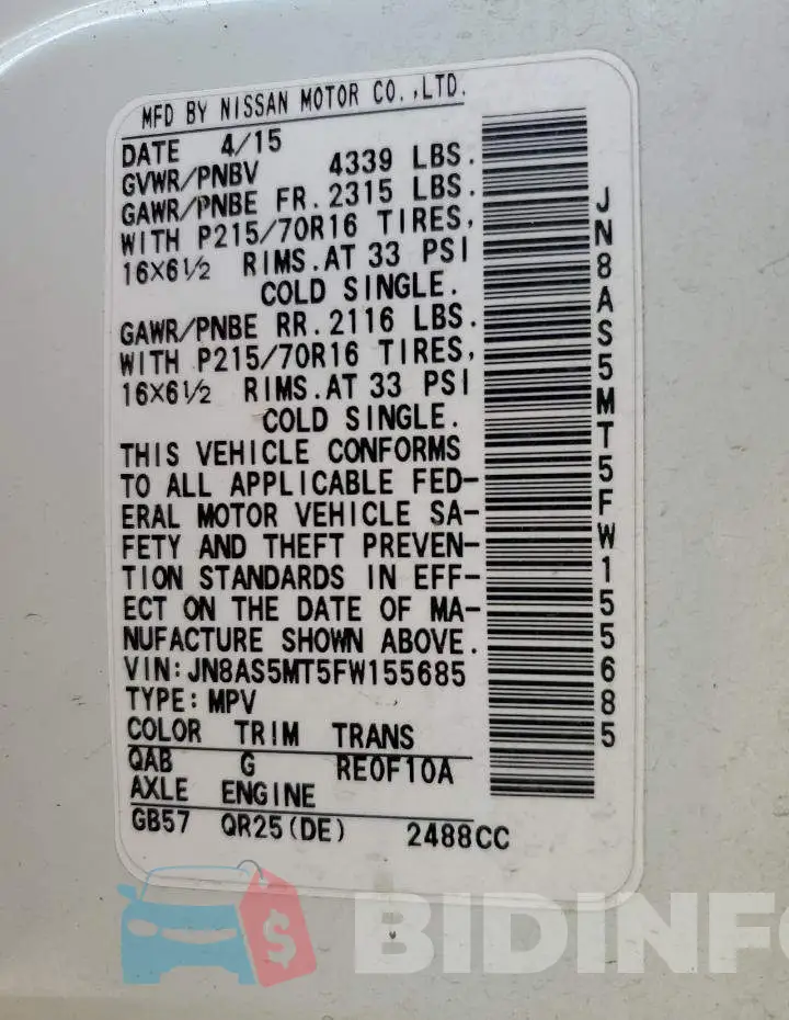 JN8AS5MT5FW155685 Photo# 13
