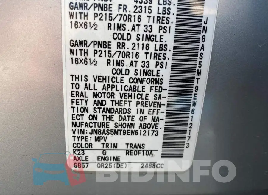 JN8AS5MT9EW612173 Photo# 10