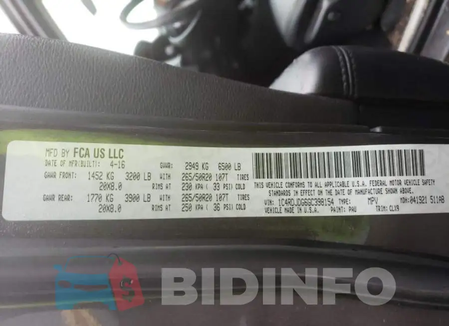 1C4RDJDG6GC398154 Photo# 13