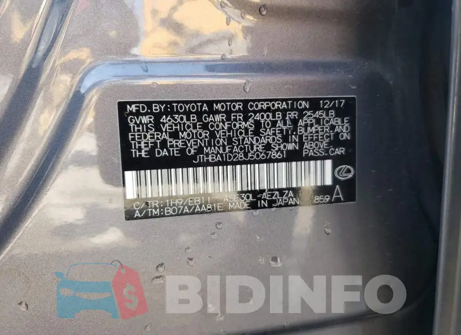 JTHBA1D28J5067861 Photo# 12