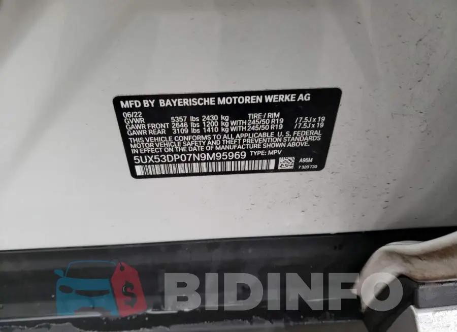 5UX53DP07N9M95969 Photo# 13