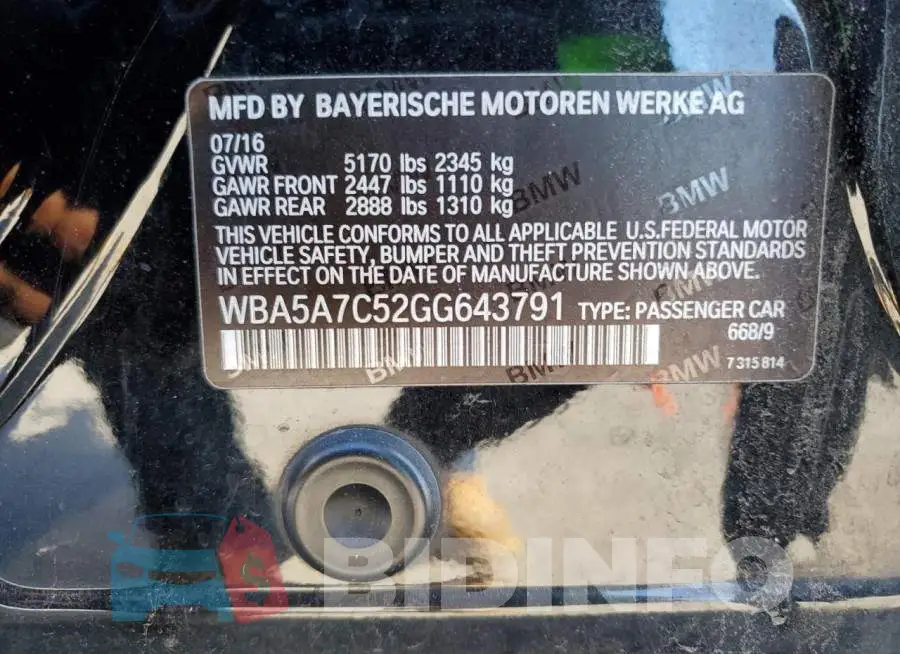 WBA5A7C52GG643791 Photo# 12