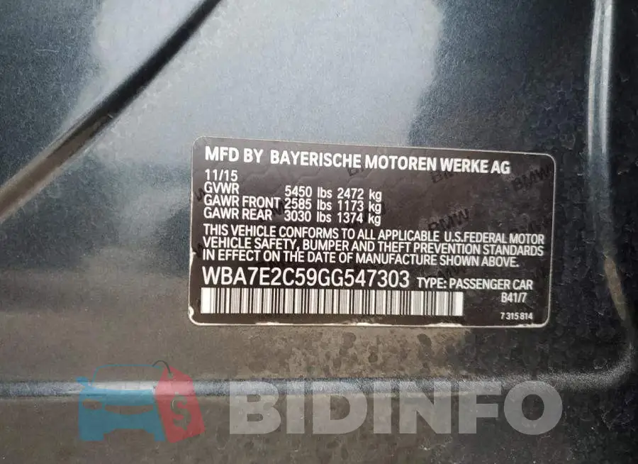 WBA7E2C59GG547303 Photo# 12