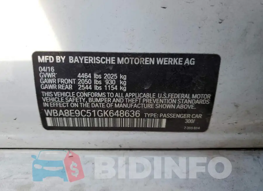 WBA8E9C51GK648636 Photo# 12