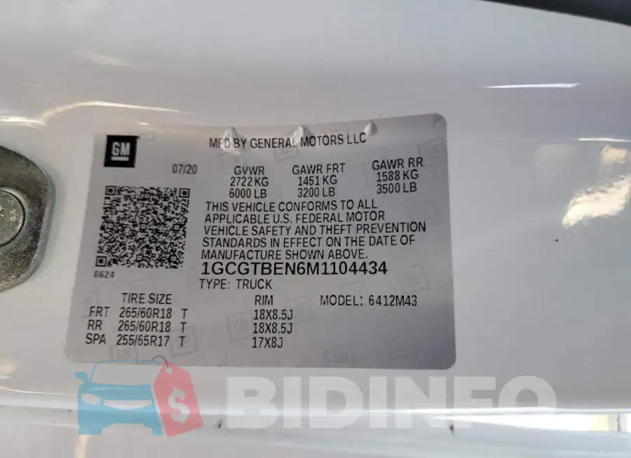 1GCGTBEN6M1104434 Photo# 12