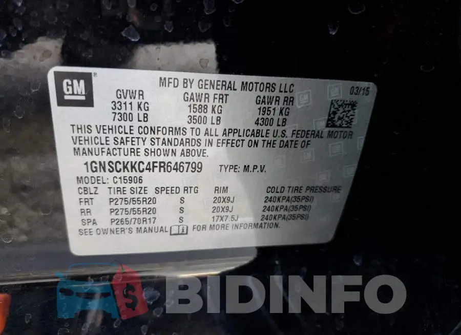 1GNSCKKC4FR646799 Photo# 13