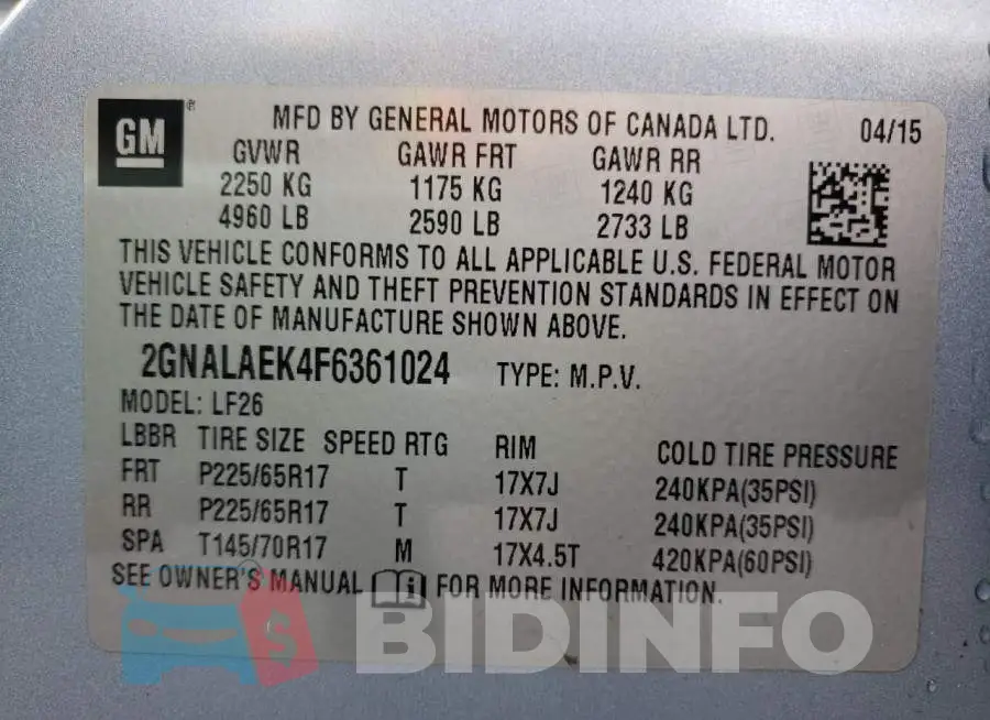 2GNALAEK4F6361024 Photo# 10
