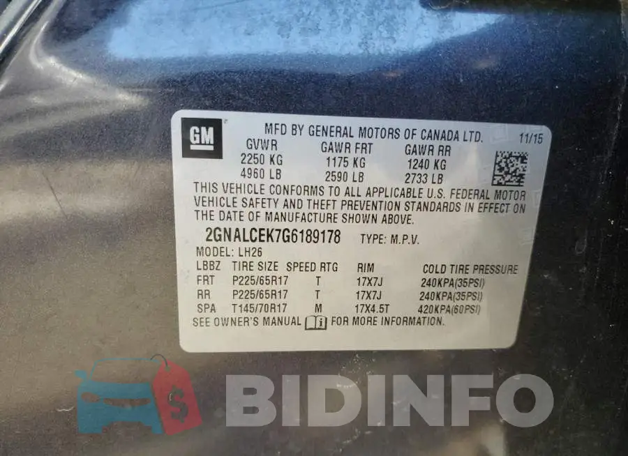 2GNALCEK7G6189178 Photo# 12