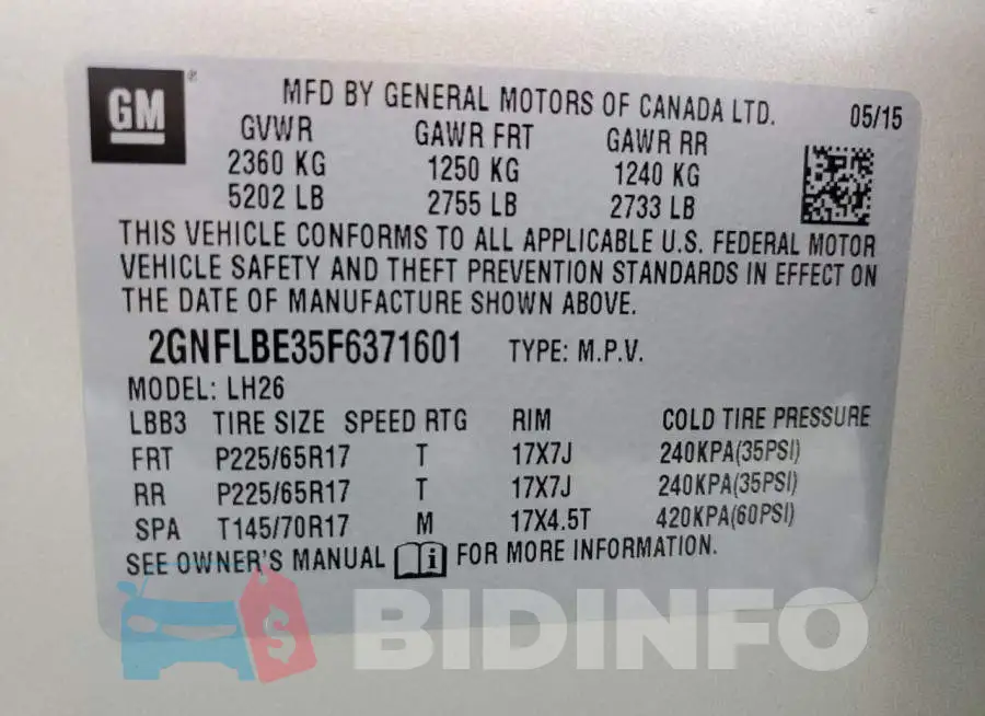 2GNFLBE35F6371601 Photo# 13