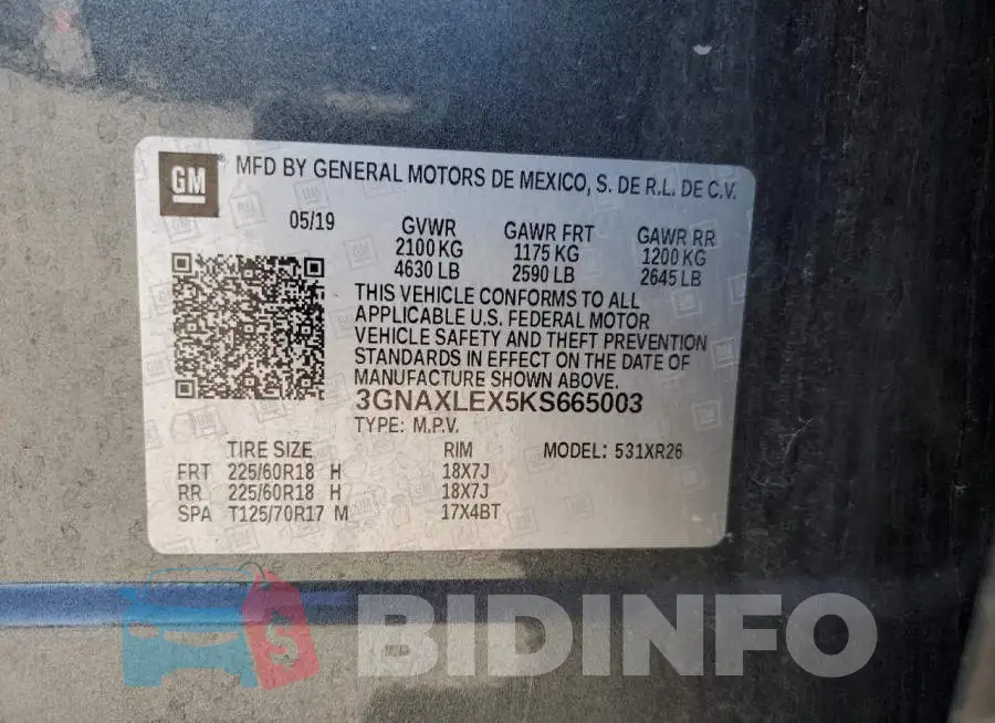 3GNAXLEX5KS665003 Photo# 13