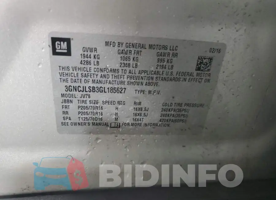 3GNCJLSB3GL185627 Photo# 13