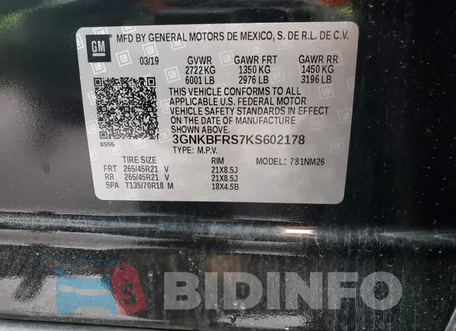 3GNKBFRS7KS602178 Photo# 12