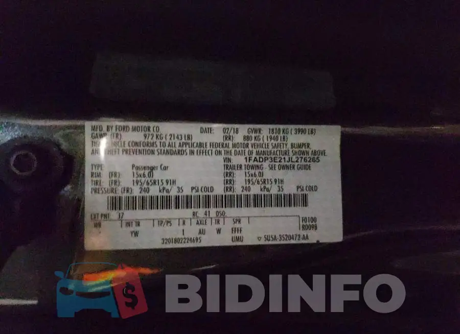 1FADP3E21JL276265 Photo# 12
