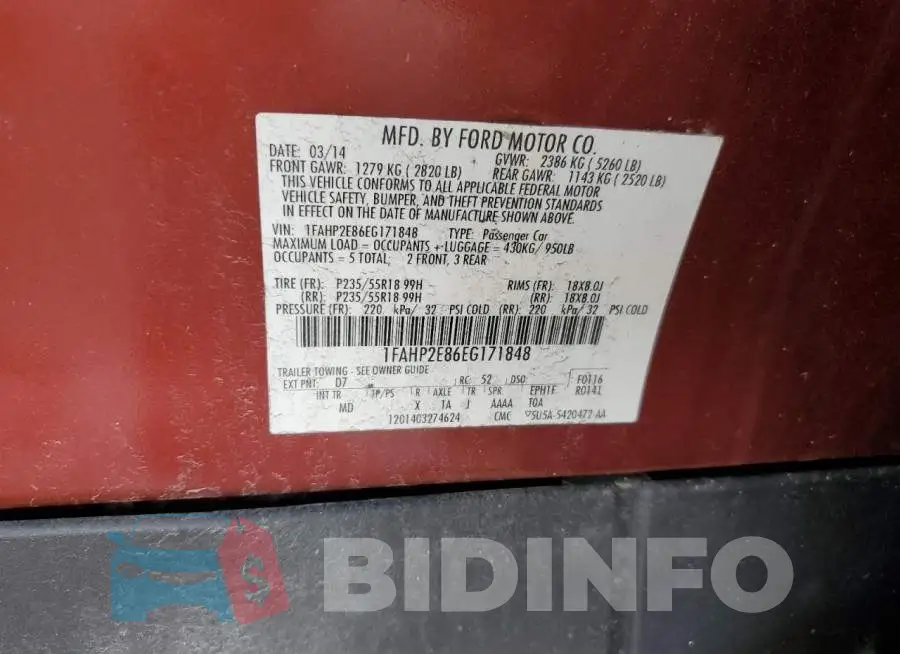1FAHP2E86EG171848 Photo# 12