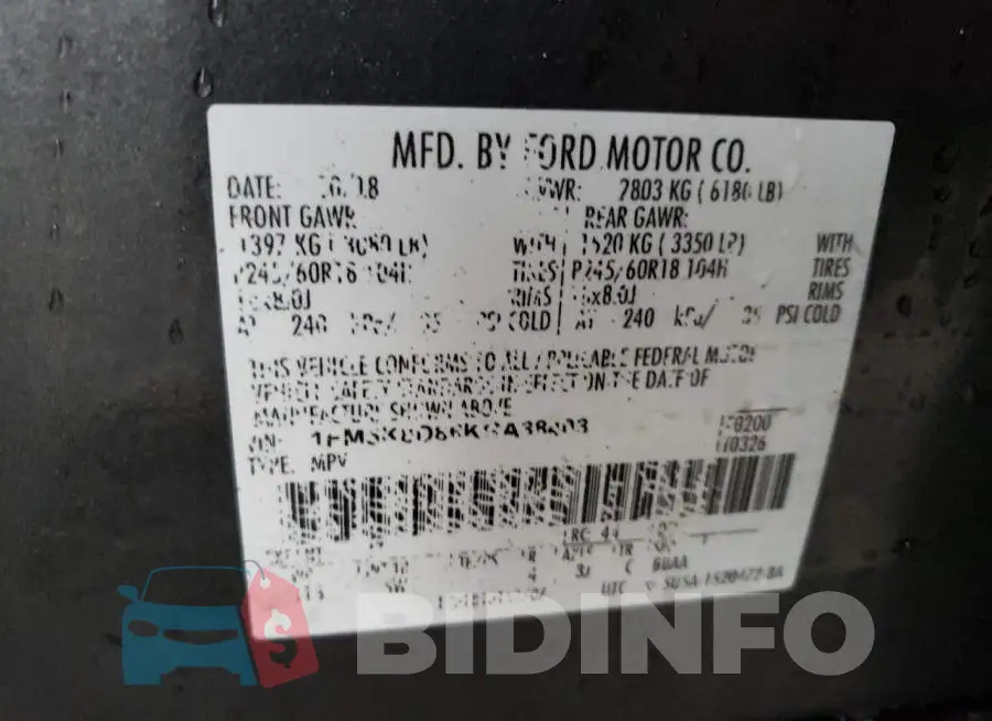 1FM5K8D86KGA38403 Photo# 13