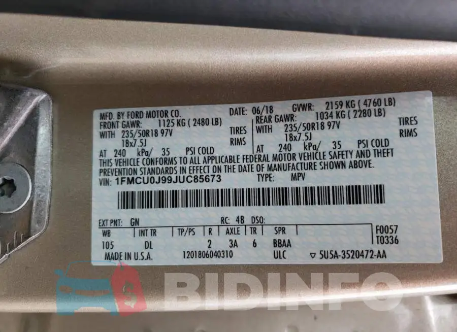 1FMCU0J99JUC85673 Photo# 13