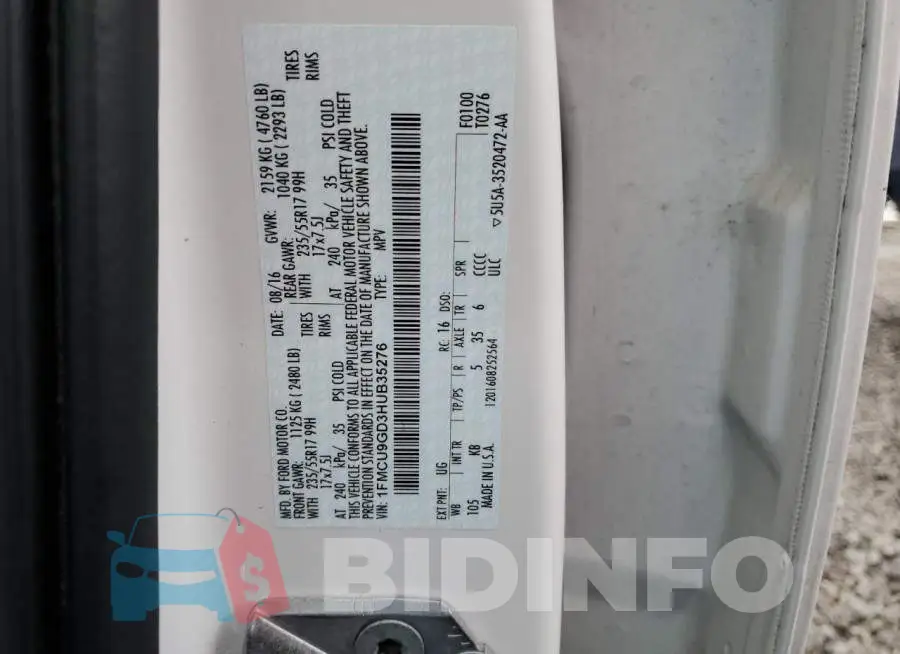 1FMCU9GD3HUB35276 Photo# 13
