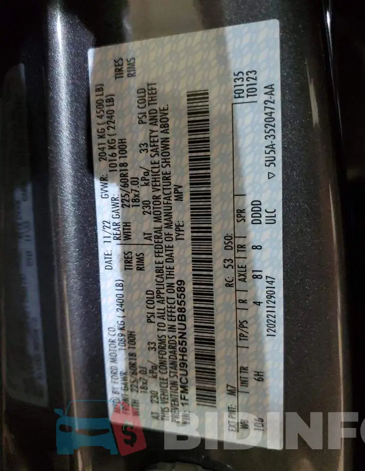 1FMCU9H65NUB85589 Photo# 12