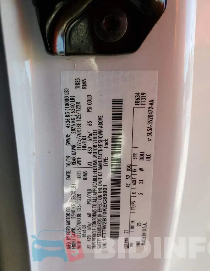 1FT7W2BT0KEG85901 Photo# 13