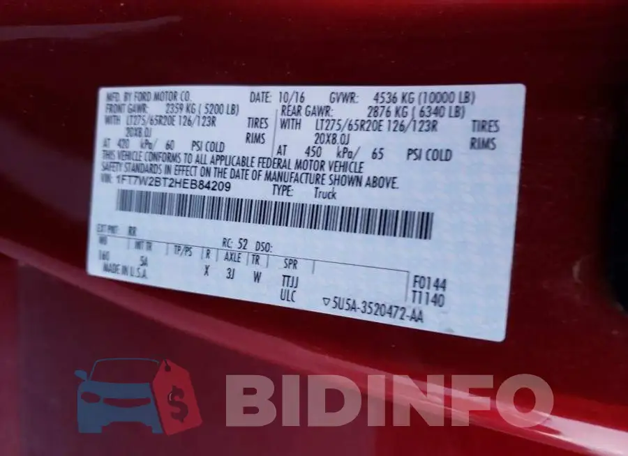 1FT7W2BT2HEB84209 Photo# 13