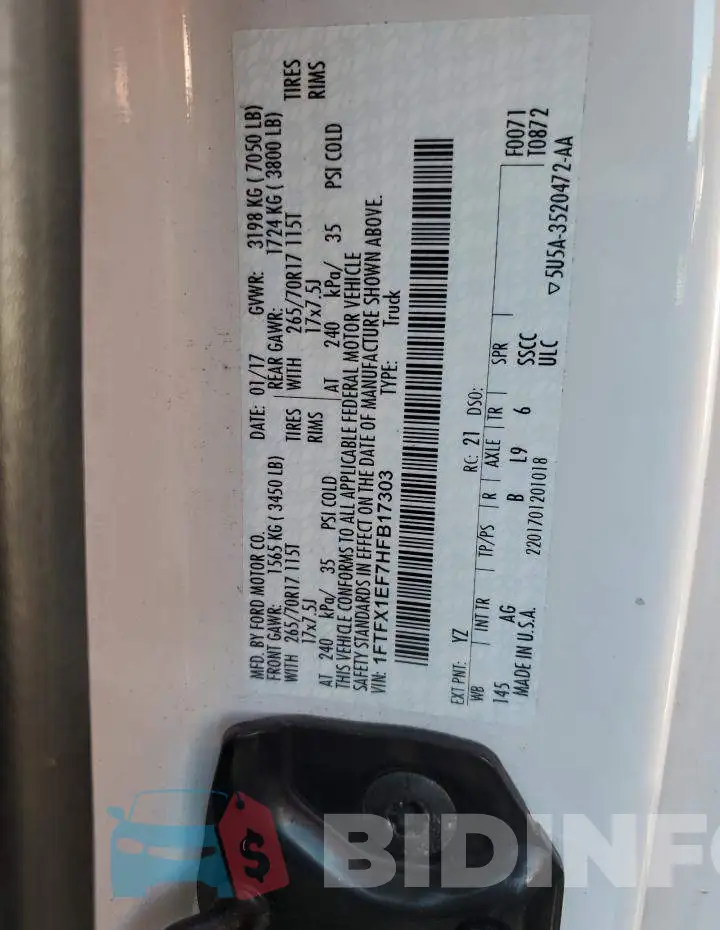 1FTFX1EF7HFB17303 Photo# 12
