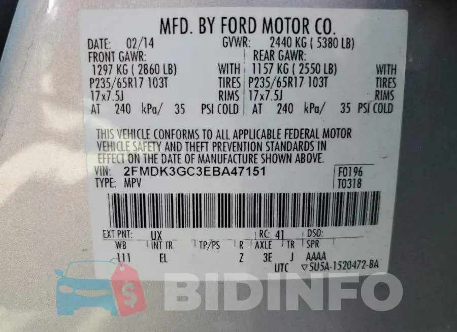 2FMDK3GC3EBA47151 Photo# 13