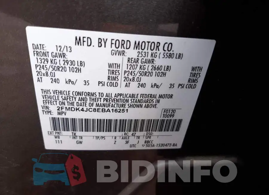 2FMDK4JC8EBA16251 Photo# 10