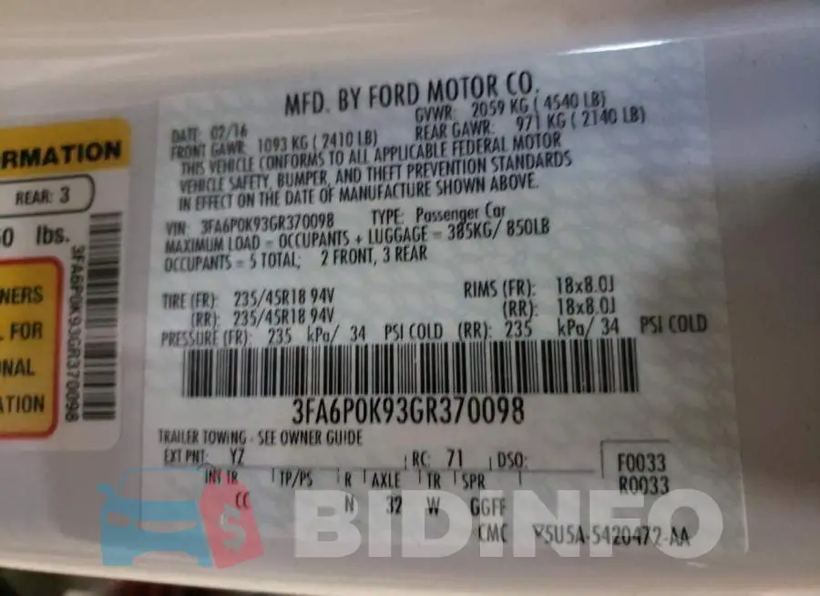3FA6P0K93GR370098 Photo# 13