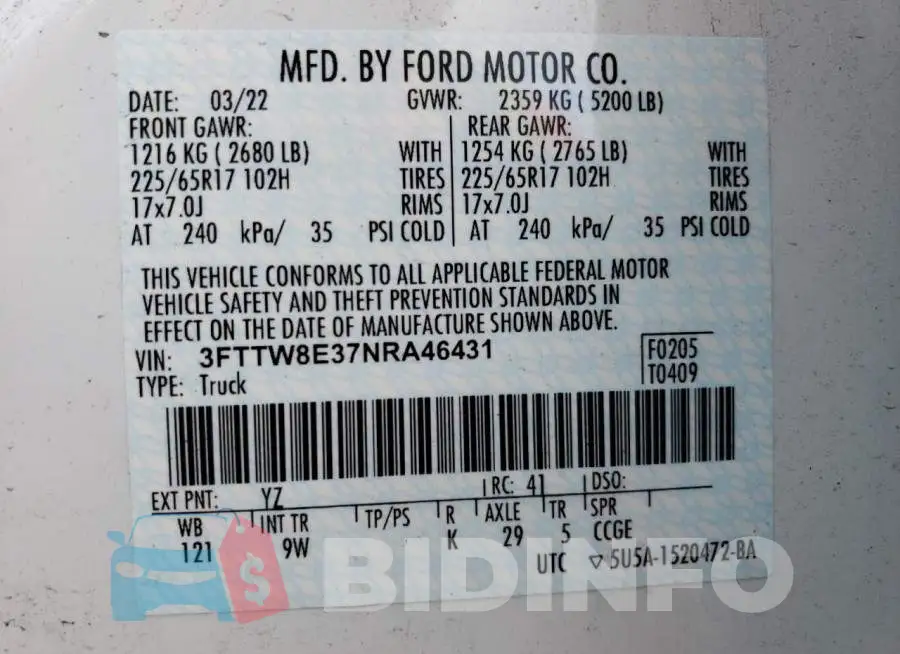 3FTTW8E37NRA46431 Photo# 12