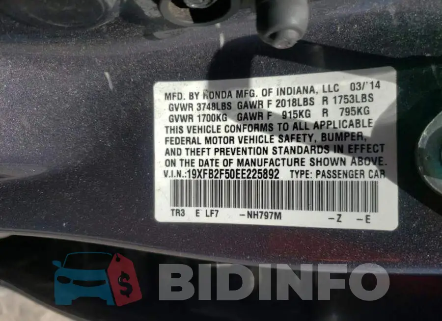 19XFB2F50EE225892 Photo# 10