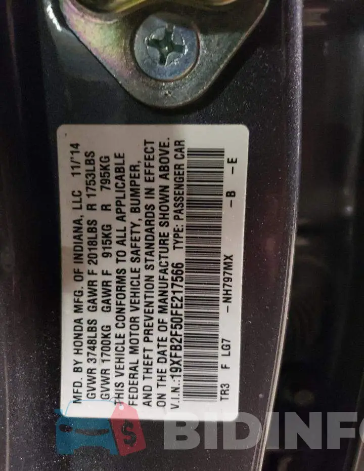 19XFB2F50FE217566 Photo# 12