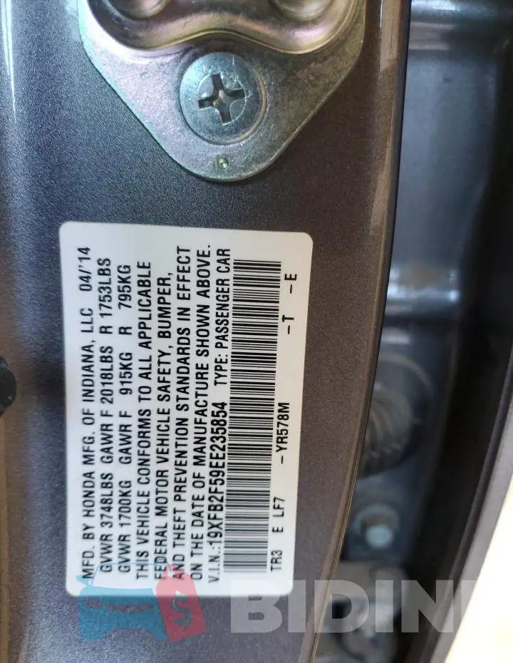 19XFB2F59EE235854 Photo# 13