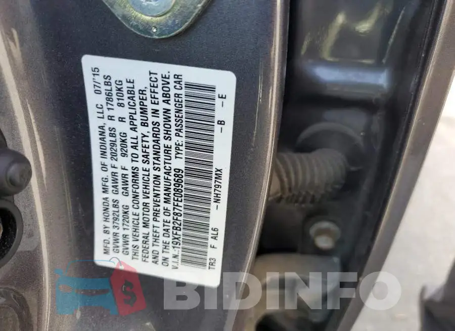 19XFB2F87FE089689 Photo# 12