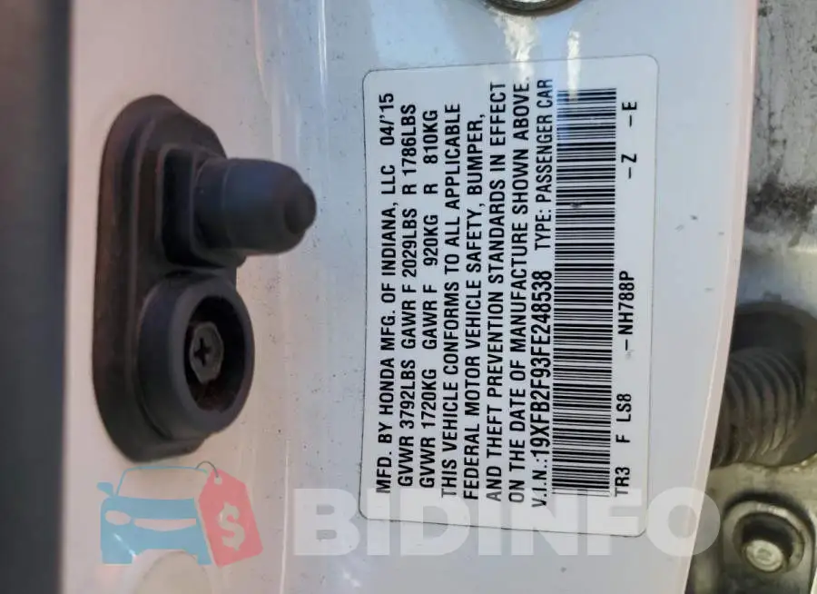 19XFB2F93FE248538 Photo# 13