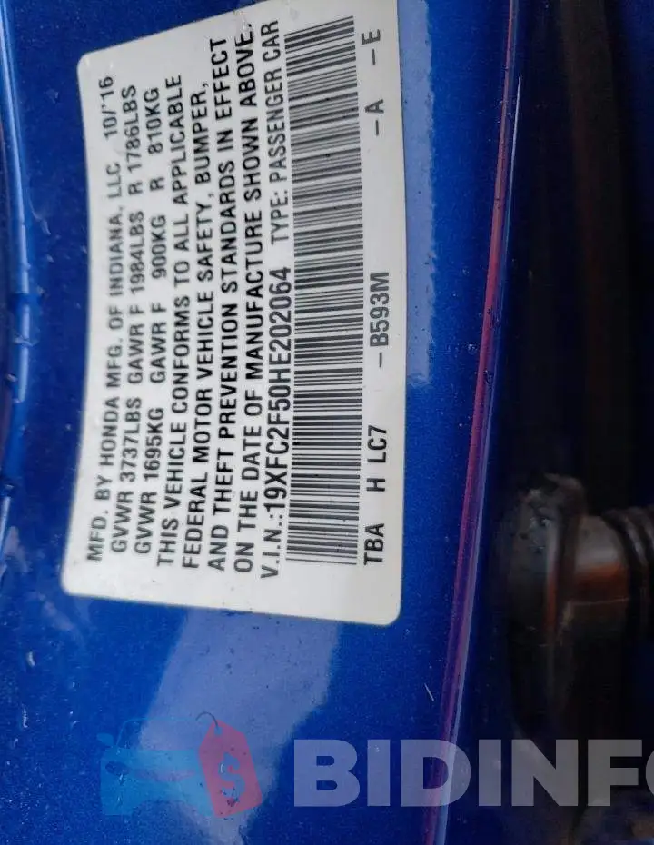 19XFC2F50HE202064 Photo# 12
