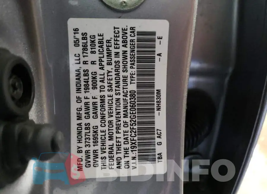19XFC2F52GE060380 Photo# 13