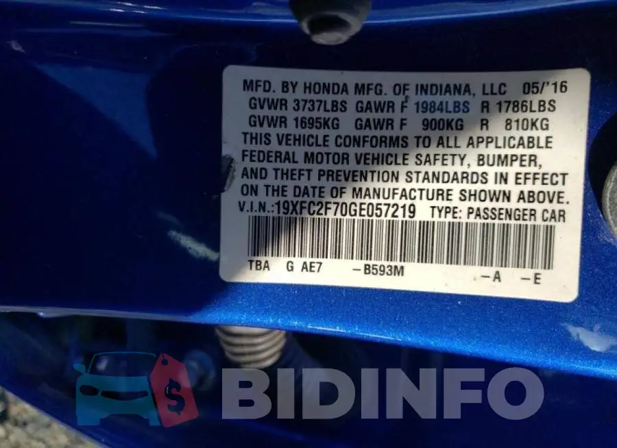 19XFC2F70GE057219 Photo# 12